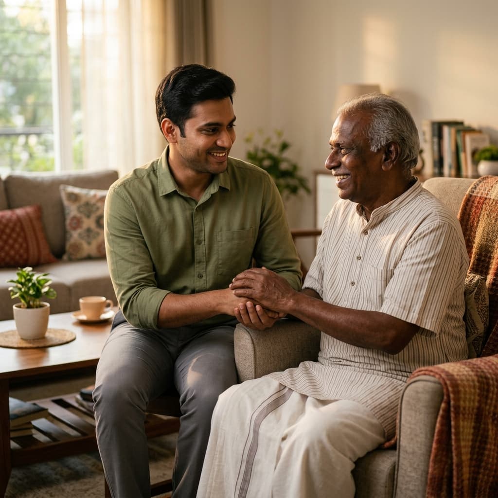 Care professional holding hands of an elderly person